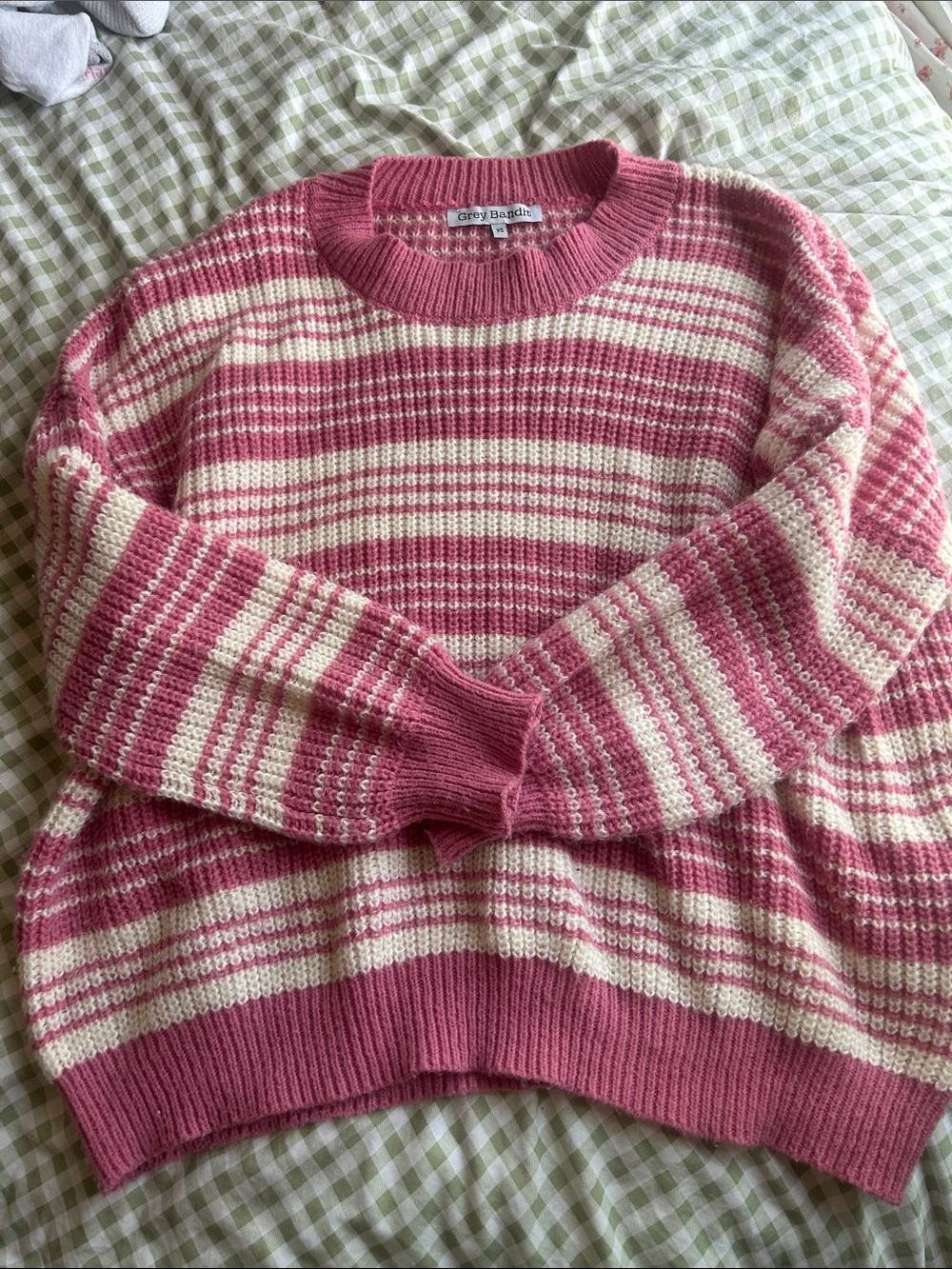 Oversized Striped Crewneck Sweater in Pink and Cream Grey Bandit